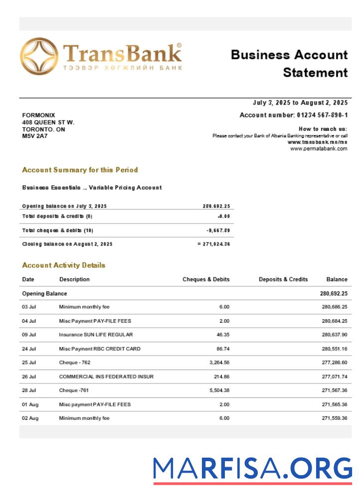 Blank Transbank firm account statement Word and PDF template (1)